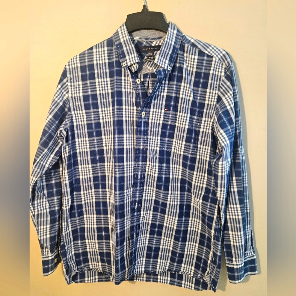 Tommy Hilfiger Men's Classic Fit Blue Plaid Shirt